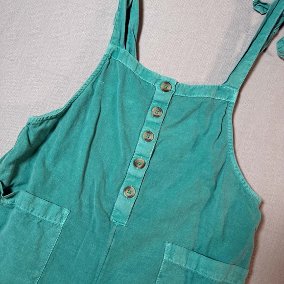 O'Neill Pants - O'Neill Teal Green Button Front Tie Shoulder Romper Small Beach Boho Surfer
